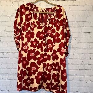 Women’s floral short poof sleeve blouse 2x